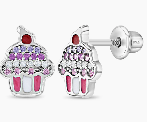 SILVER CUPCAKE EARRINGS