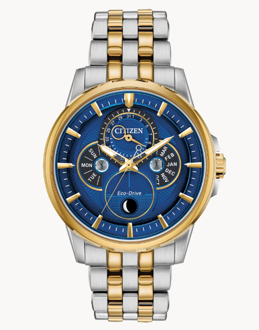 Bring sophistication to your day with the new CITIZEN Calendrier Moonphase, powered by any light with Eco-Drive.