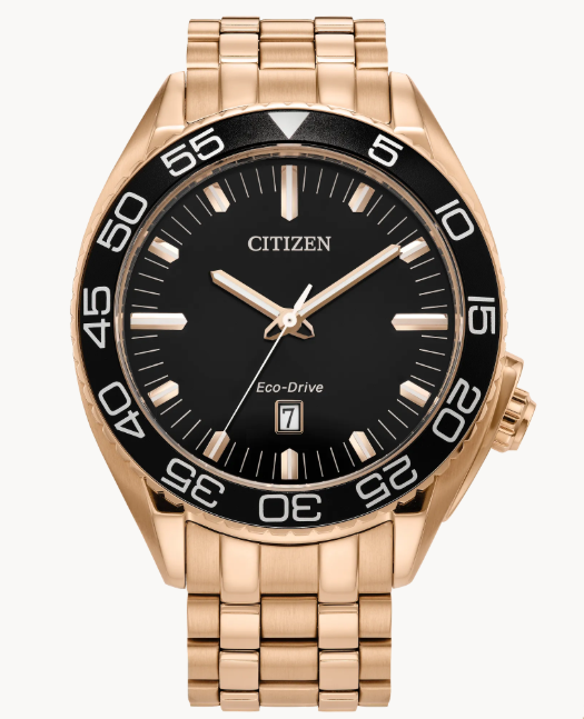 Citizen Carson | Men's Eco-Drive Watch | Rose-Gold Tone Stainless Steel | Black Dial | AW1773-55E - Brownee Jewelers
