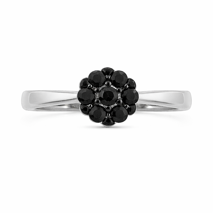 Treated Black Diamond Floral Ring