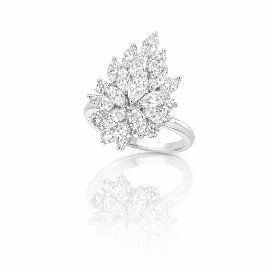 Marquise & Round Diamond Floral Ring | 1.60 ctw | 14K White Gold | Statement Cluster Ring - Brownee Jewelers