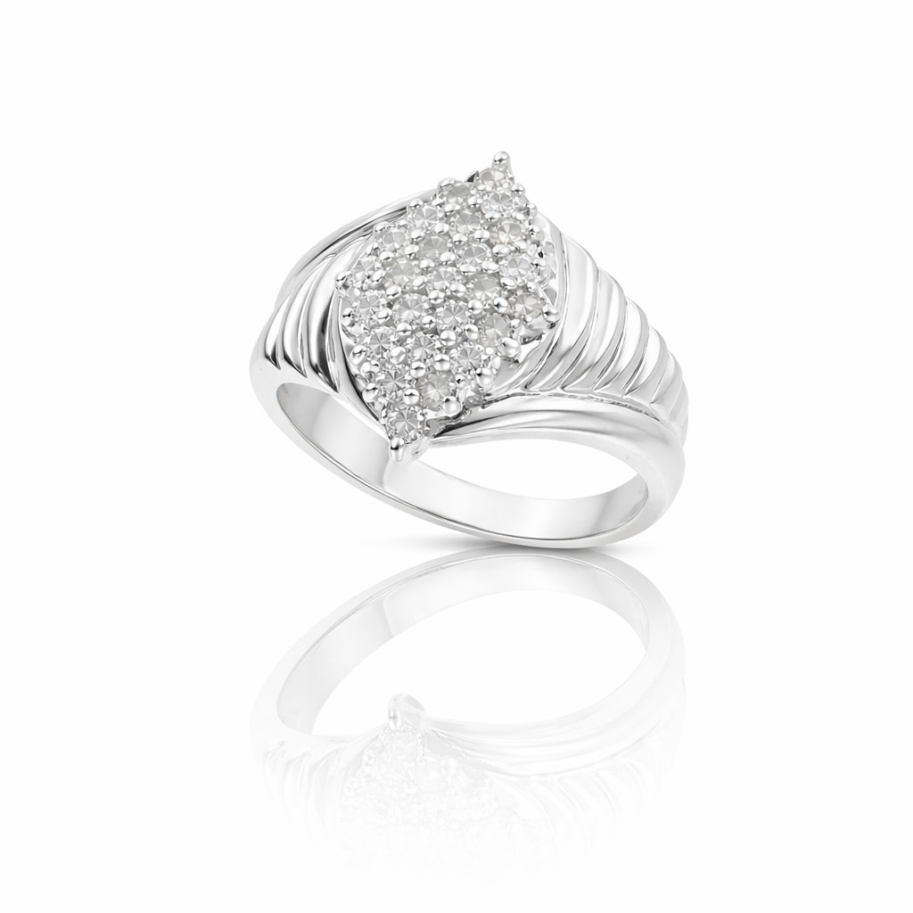 Round Diamond Cluster Ring | 0.75 ctw | 14K White Gold | Classic Diamond Statement Ring - Brownee Jewelers