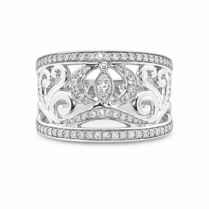 Round Brilliant Diamond Fancy Scroll Wide Band
