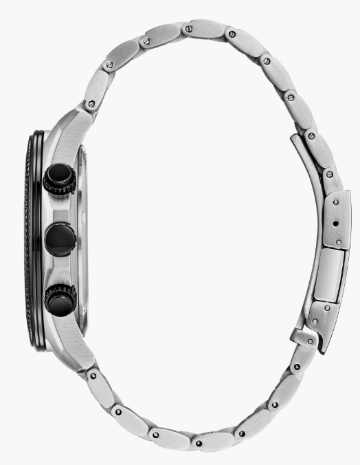 Taking it up a notch with the reinvented Citizen Perpetual Calendar Chrono timepiece with a 1/20 second chronograph, perpetual calendar and dual time in a stainless steel case and bracelet completed with a blue-gray dial.