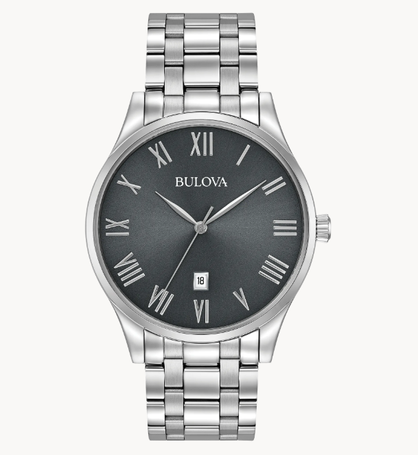 Bulova Classic | Stainless Steel | Gunmetal Dial | Three-Hand Calendar | 96B261 - Brownee Jewelers