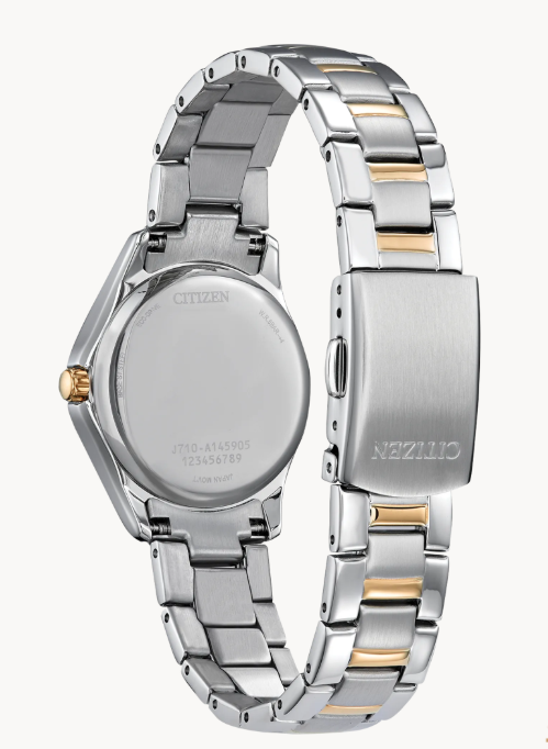 Crystal Women’s Eco-Drive Two-Tone Stainless Steel Watch | Silver Dial | Crystal Bezel | FE1146-71A - Brownee Jewelers