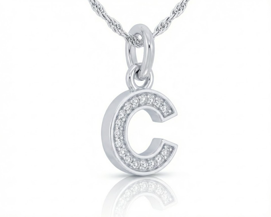 Diamond Initial “C” Pendant | Sterling Silver | 0.07 ctw | 18" | Pavé Initial | - Brownee Jewelers