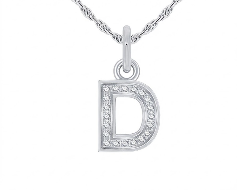 Diamond Initial “D” Pendant | Sterling Silver | 0.08 ctw | Letter Necklace - Brownee Jewelers