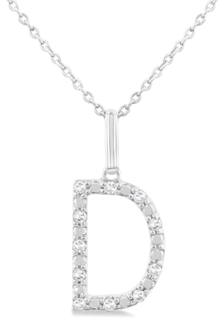 Silver Block 'D' Initial Diamond Pendant
