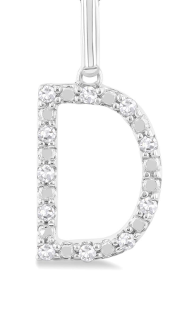 Silver Block 'D' Initial Diamond Pendant