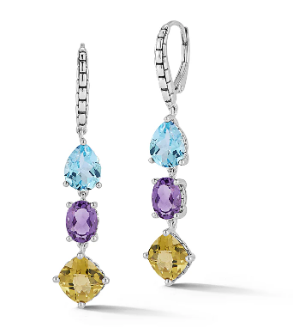 Sterling SIlver multi Gemstone drop Earrings 