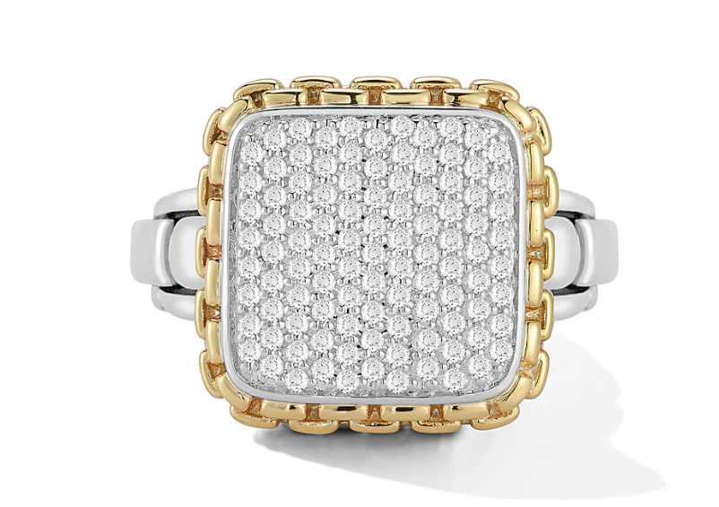 14KT GOLD AND SILVER DIAMOND RING 