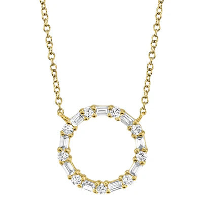 Diamond Baguette Circle Necklace | 14K Yellow Gold | 0.29 ctw Baguette & Round Diamonds | 18" - Brownee Jewelers
