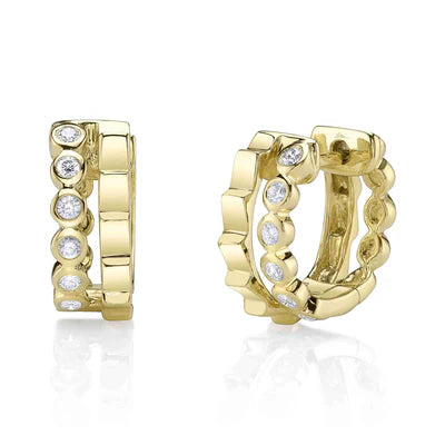 Diamond Bezel Huggie Earrings | 14K Yellow Gold | 0.15 ctw | Hinged Hoop Earrings - Brownee Jewelers