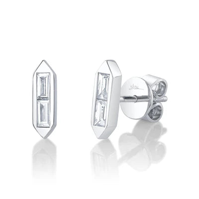 Baguette Diamond Stud Earrings | 14K White Gold | Baguette Cut Diamonds - Brownee Jewelers