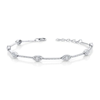 Diamond Evil Eye Station Bracelet | 14K White Gold | 0.88 ctw | Diamond Eye Bracelet - Brownee Jewelers