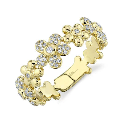 Diamond Flower Band Ring | 14K Yellow Gold | 0.23 ctw Round Diamonds - Brownee Jewelers