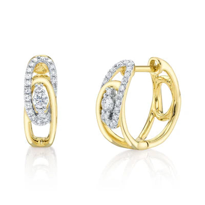 Diamond Huggie Earrings | 14K Yellow Gold | 0.23 ctw | Hinged Hoop Earrings - Brownee Jewelers