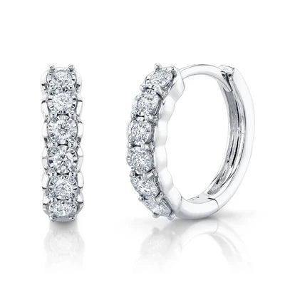 Diamond Huggie Earrings | 14K White Gold | 0.23 ctw Round Diamonds - Brownee Jewelers