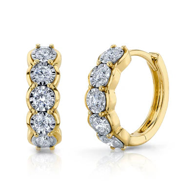 Diamond Huggie Earrings | 14K Yellow Gold | 0.60 ctw Round Diamonds - Brownee Jewelers
