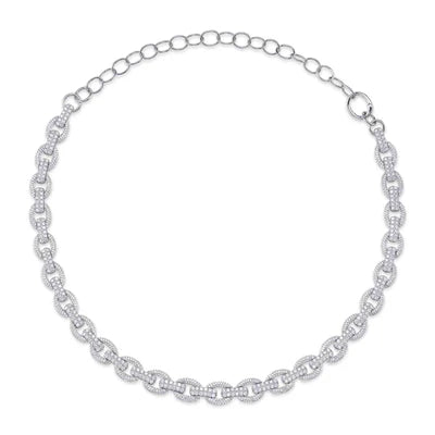 Diamond Link Necklace | 14K White Gold | 6.77 ctw | Pavé Statement Necklace - Brownee Jewelers