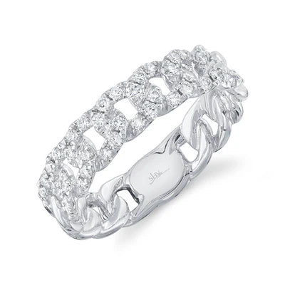 Diamond Link Ring | 14K White Gold | 0.41 ctw | Modern Pavé Chain Ring - Brownee Jewelers