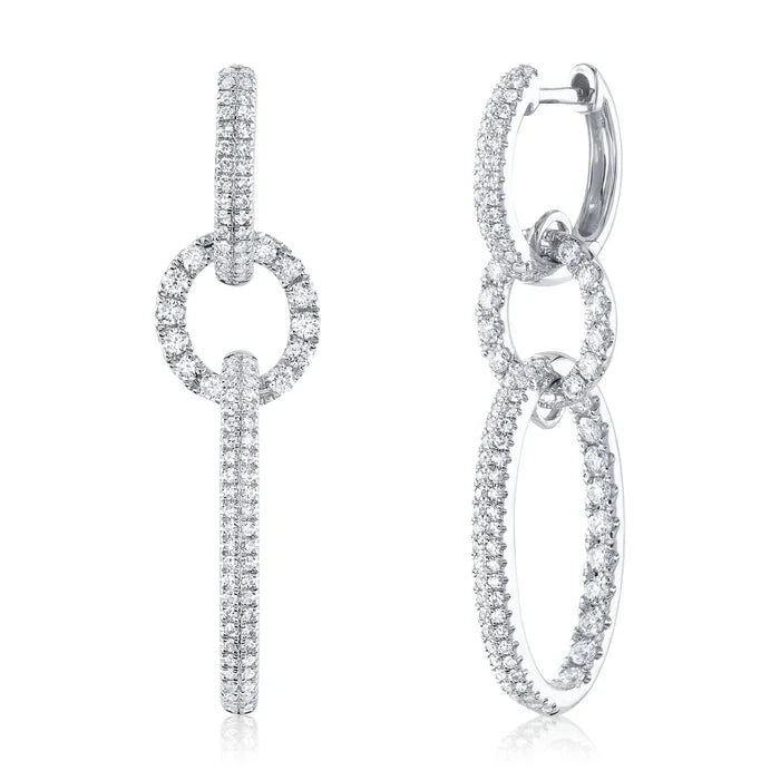 Diamond Oval Link Drop Earrings | 14K White Gold | 1.00 ctw | Pavé Dangle Earrings - Brownee Jewelers