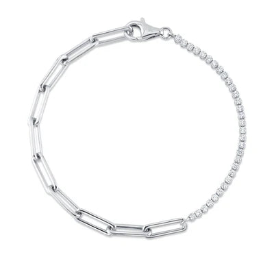 Diamond Paperclip Link Bracelet | 14K White Gold | 0.66 ctw | Modern Chain Bracelet - Brownee Jewelers