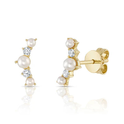 Diamond & Cultured Pearl Stud Earrings | 14K Yellow Gold | 0.09 ctw Diamonds - Brownee Jewelers