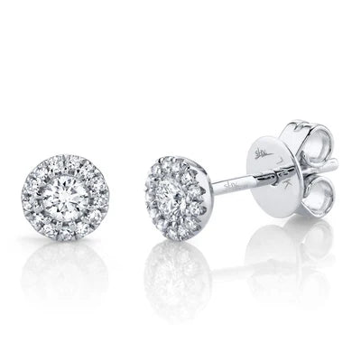 Diamond Halo Stud Earrings | 14K White Gold | 0.24 ctw | Classic Diamond Studs - Brownee Jewelers