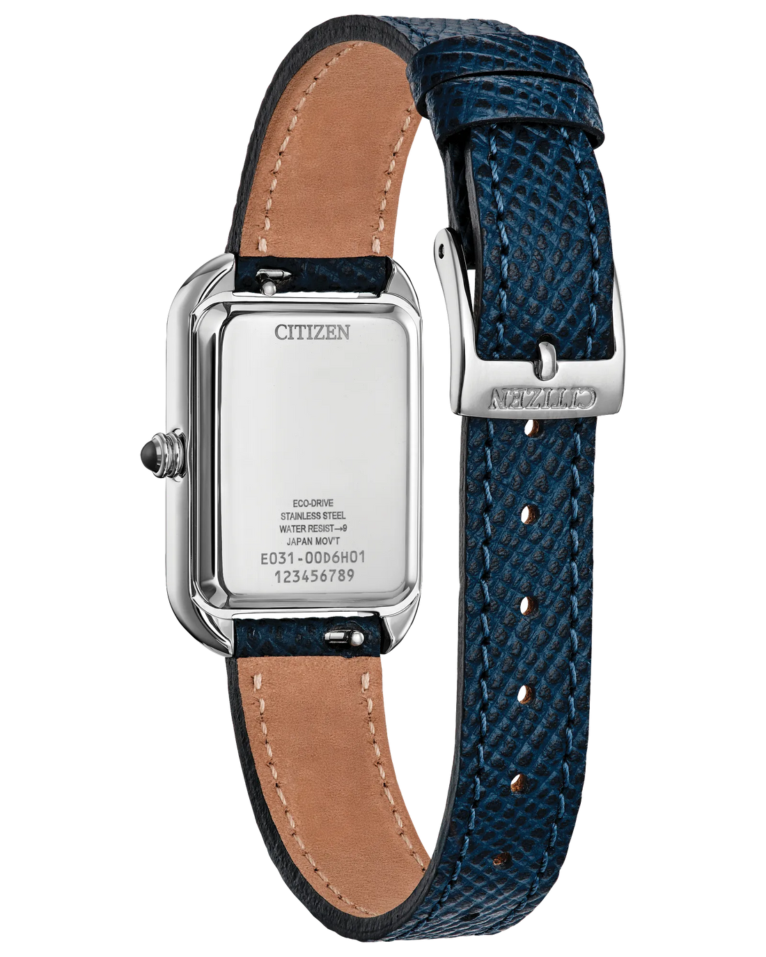 Citizen Dress Classic | Eco-Drive Ladies Watch | Stainless Steel | Blue Dial | Leather Strap | Rectangular Dress Style - Brownee Jewelers