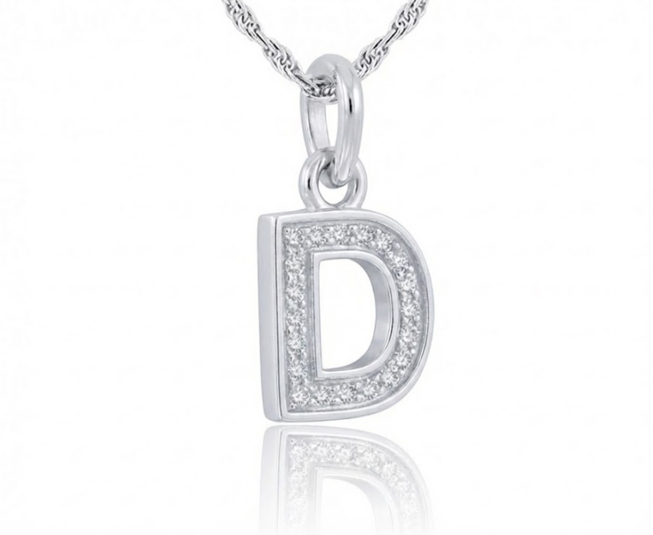 Diamond Initial “D” Pendant | Sterling Silver | 0.08 ctw | Letter Necklace - Brownee Jewelers