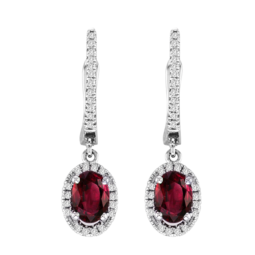 14K White Gold Ruby & Diamond Dangle Earrings (.91ct Ruby / .18ct Diamond)