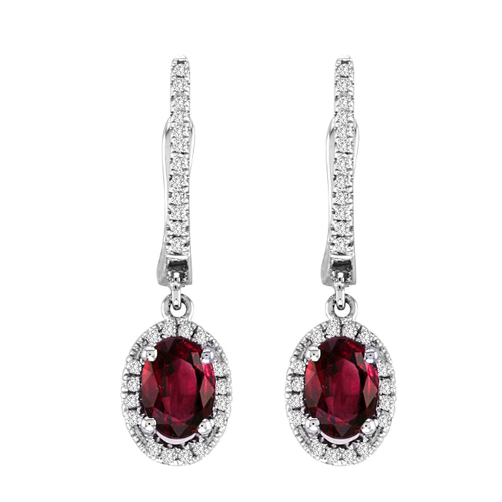 14K White Gold Ruby & Diamond Dangle Earrings (.91ct Ruby / .18ct Diamond)