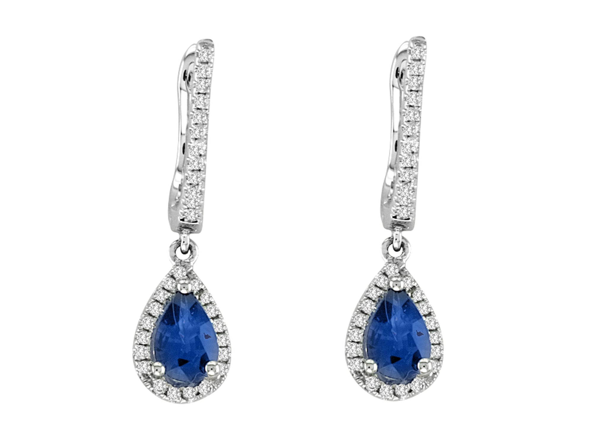 14K White Gold 1.07ct Pear-Shaped Sapphire & .21ct Diamond Dangle Earrings