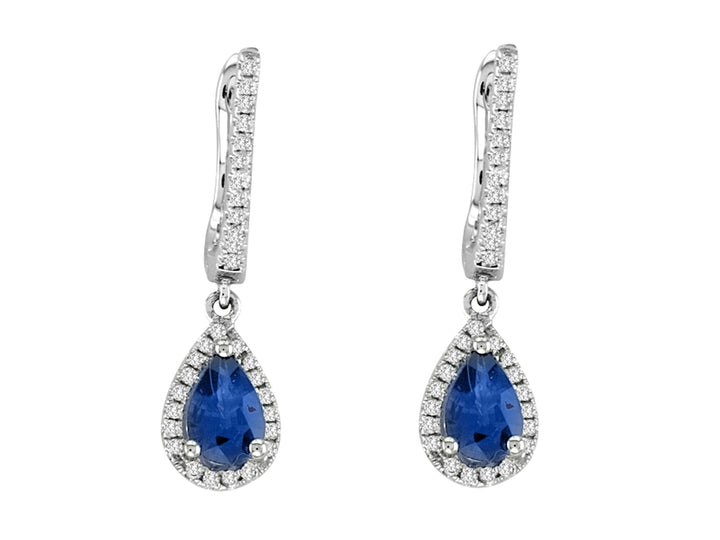 14K White Gold 1.07ct Pear-Shaped Sapphire & .21ct Diamond Dangle Earrings