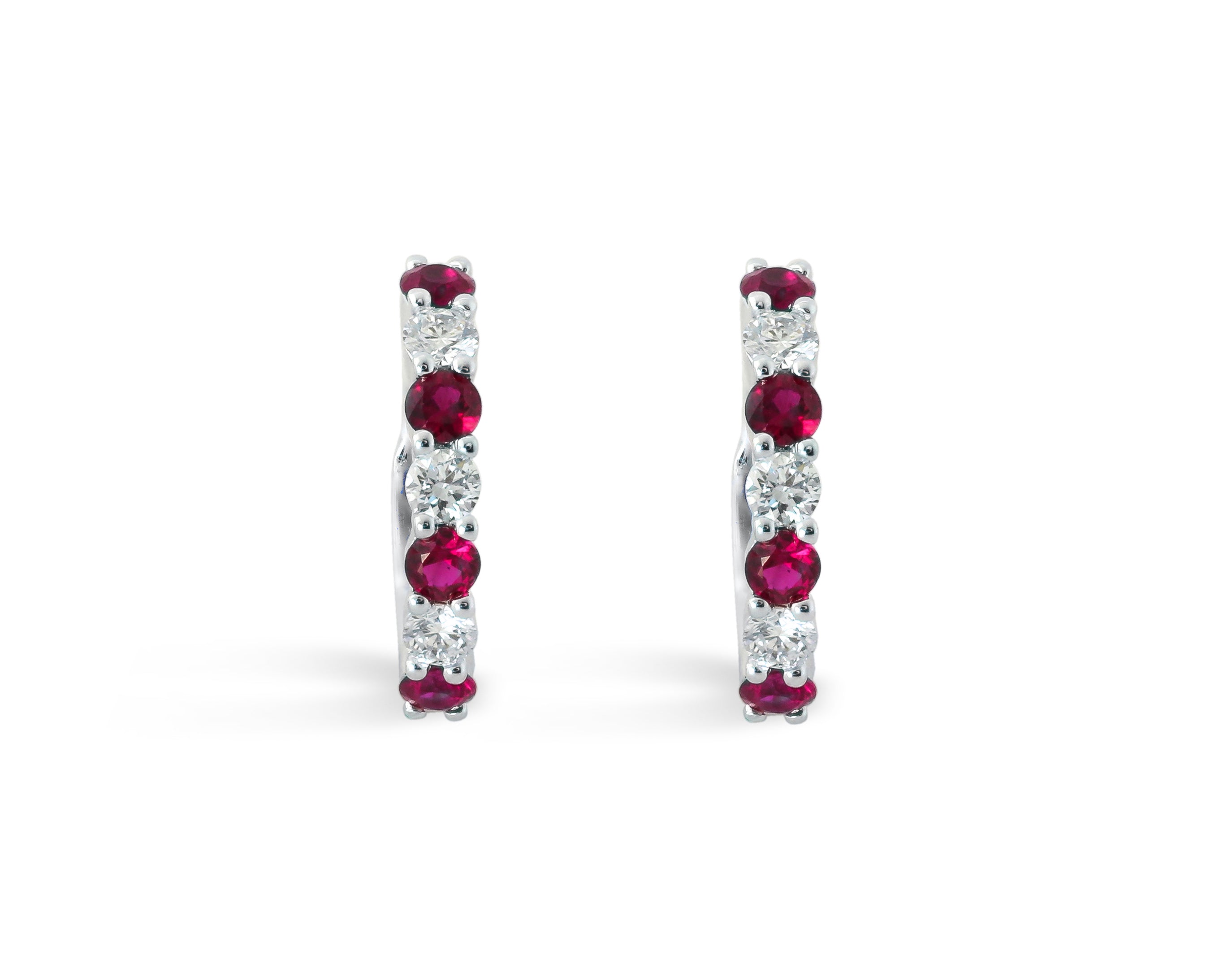 14K White Gold .58ct Ruby & .37ct Diamond Huggie Earrings