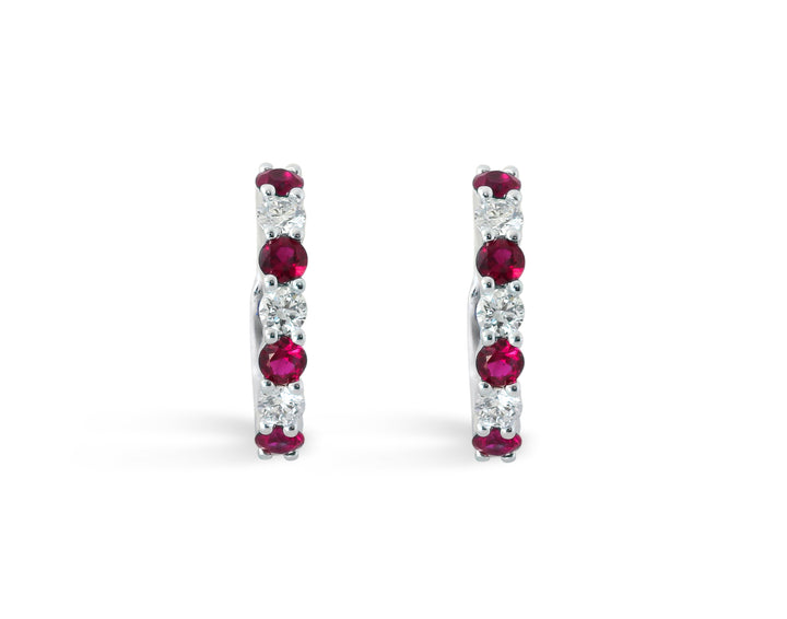 14K White Gold .58ct Ruby & .37ct Diamond Huggie Earrings
