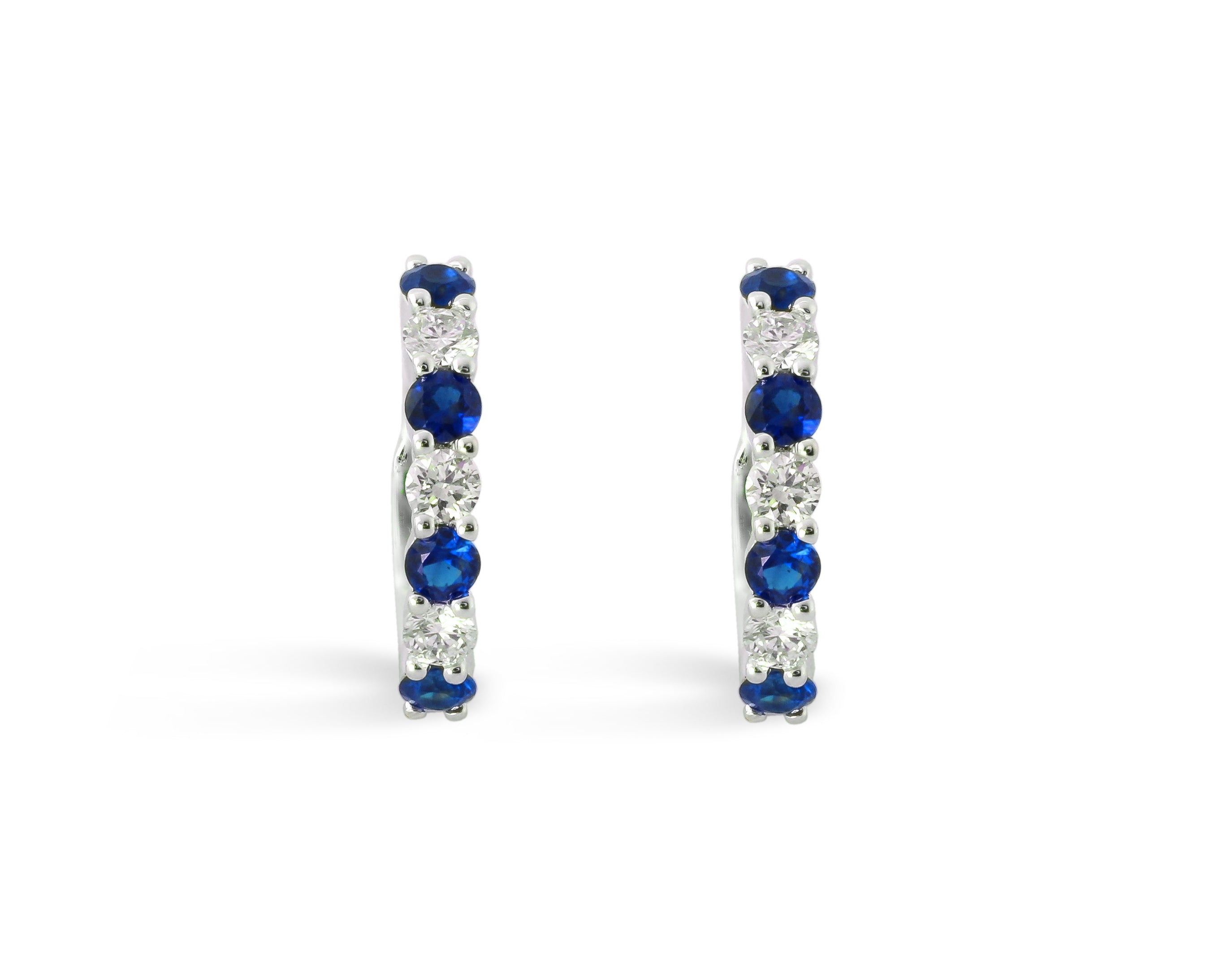 14K White Gold .65ct Sapphire & .36ct Diamond Huggie Earrings