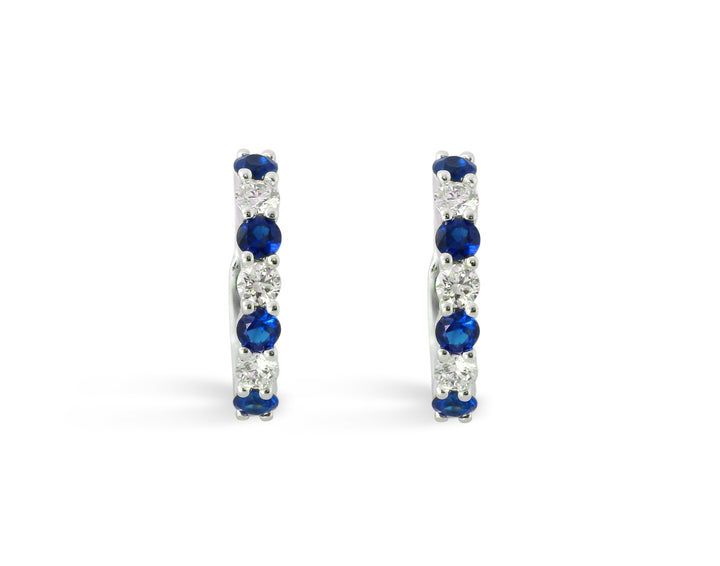 14K White Gold .65ct Sapphire & .36ct Diamond Huggie Earrings