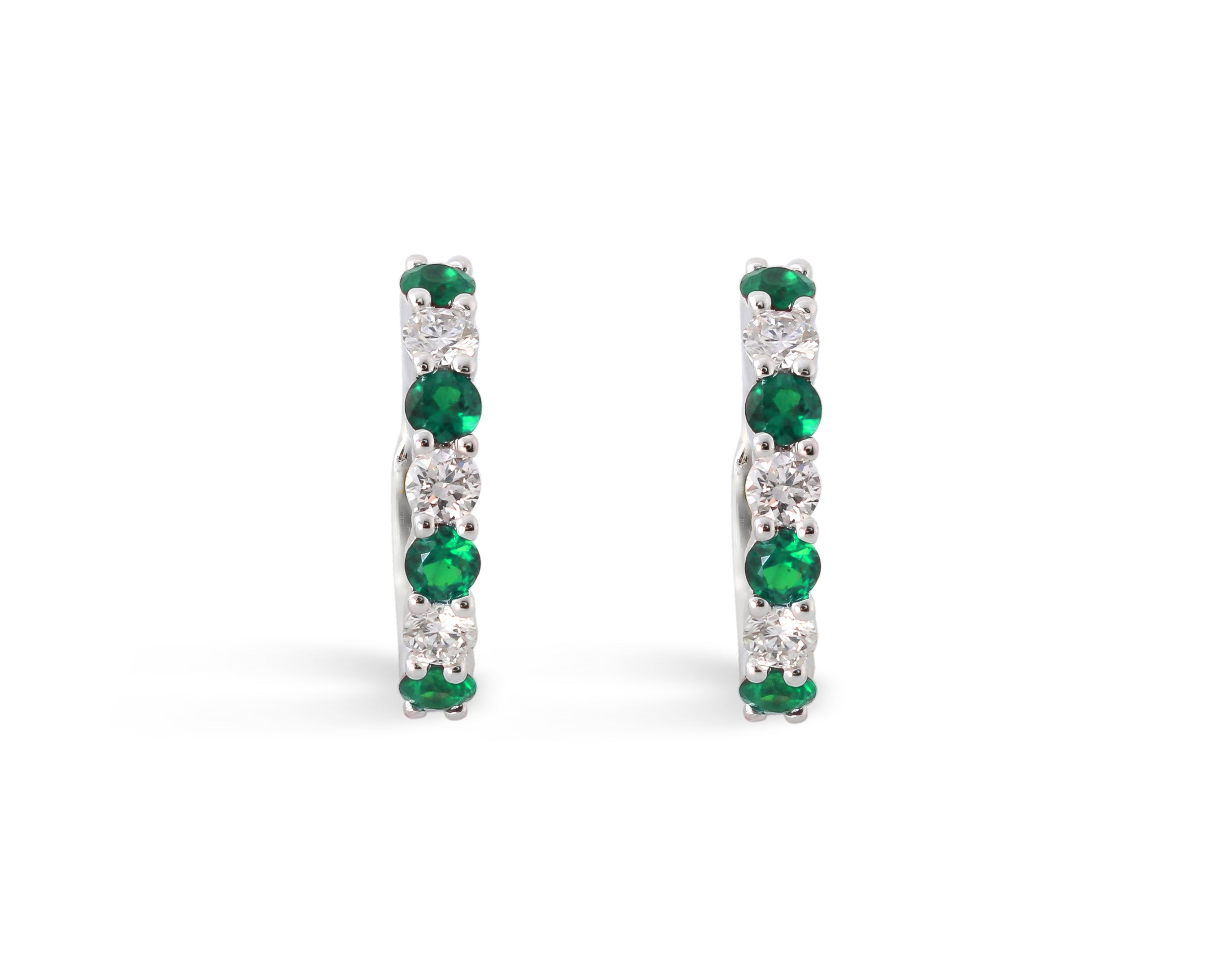 14K White Gold .51ct Emerald & .39ct Diamond Huggie Earrings