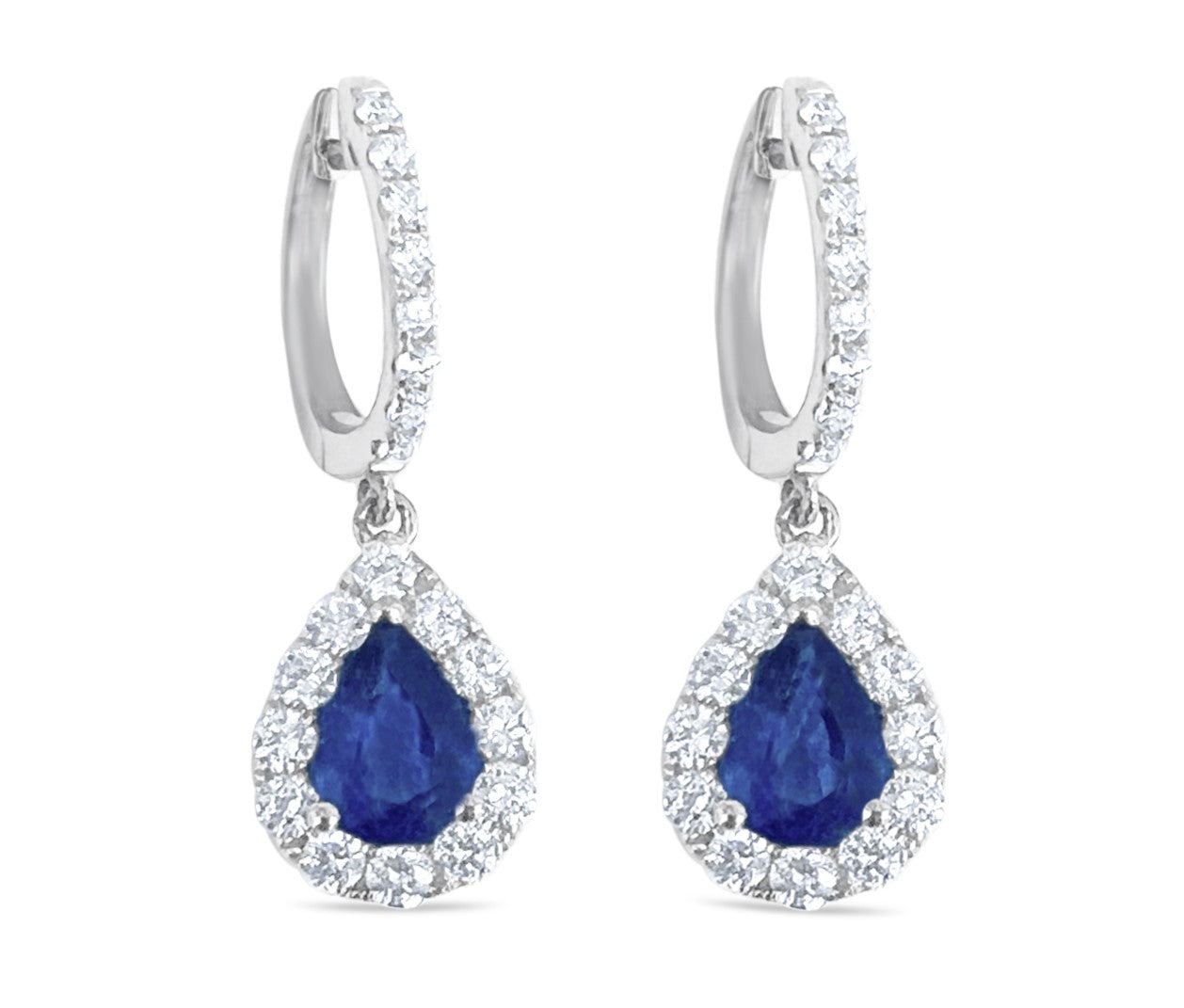 14K White Gold 1.34ct Pear-Shaped Sapphire & .90ct Diamond Dangle Earrings