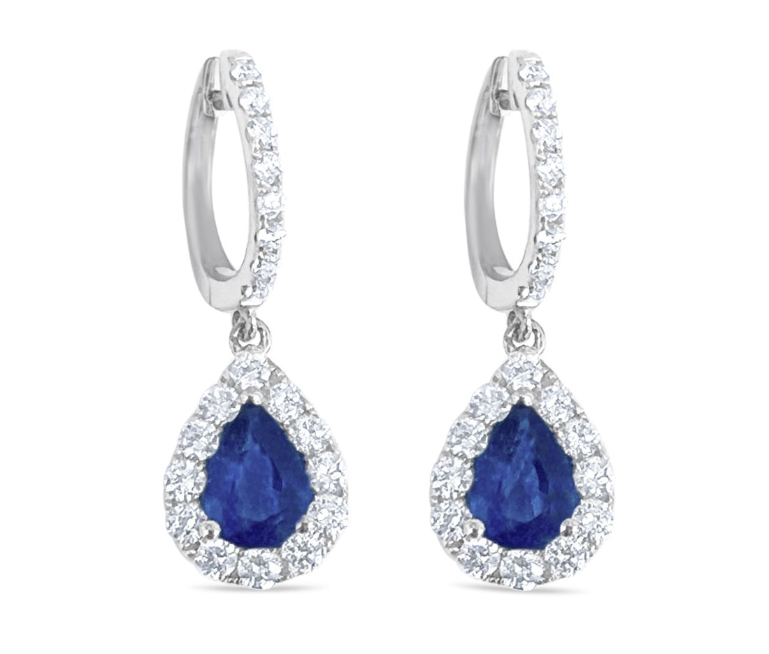 14K White Gold 1.34ct Pear-Shaped Sapphire & .90ct Diamond Dangle Earrings