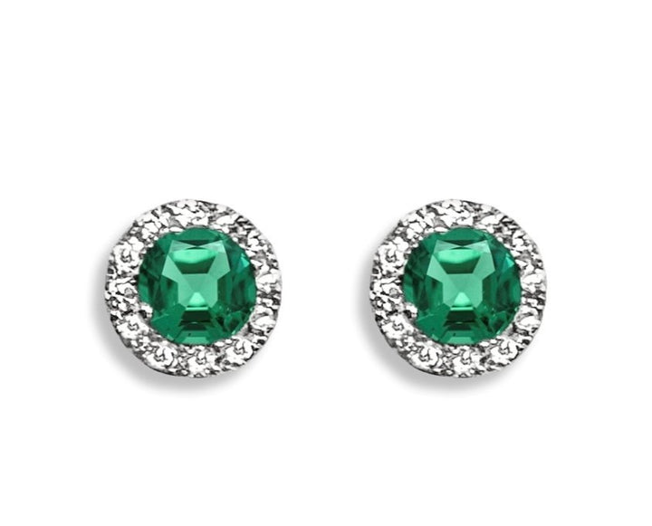 14K White Gold .70ct Emerald & .15ct Diamond Halo Stud Earrings