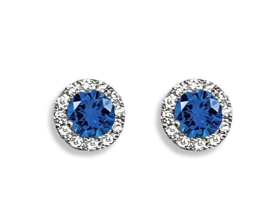 14K White Gold .83ct Sapphire & .15ct Diamond Halo Stud Earrings