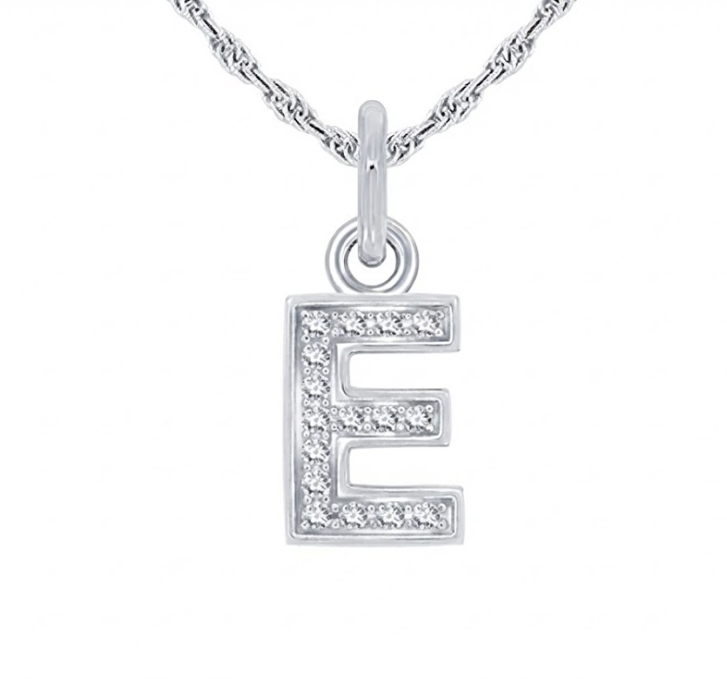 Diamond Initial “E” Pendant | Sterling Silver | 0.08 ctw | 18" | Pavé Initial | Ashi Diamonds | 85678SSSLPD-E - Brownee Jewelers