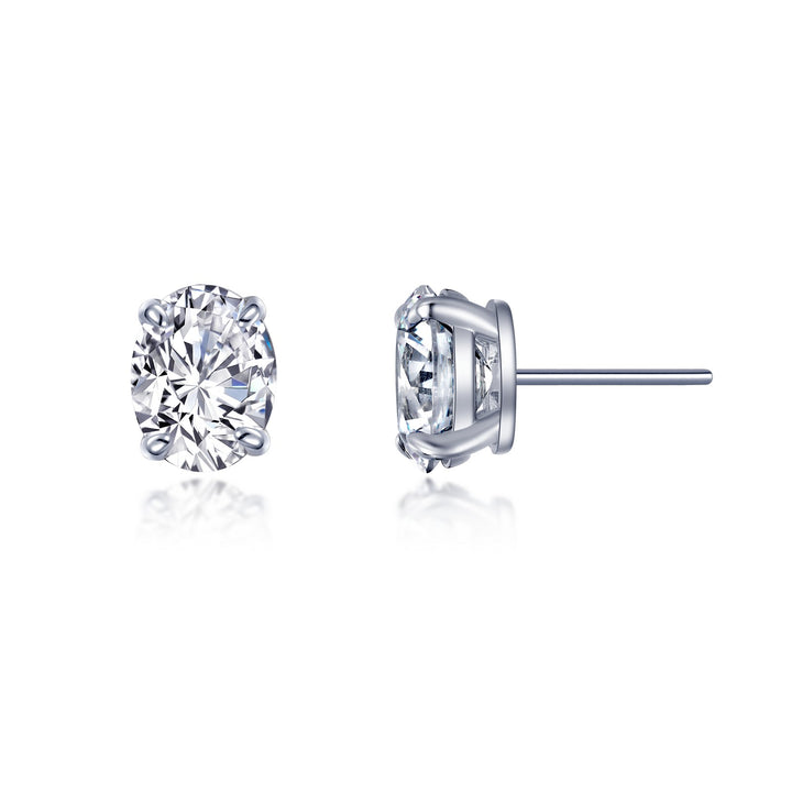 A timeless classic. These oval solitaire stud earrings are claw-set with Lafonn's signature Lassaire simulated diamonds in sterling silver bonded with platinum.