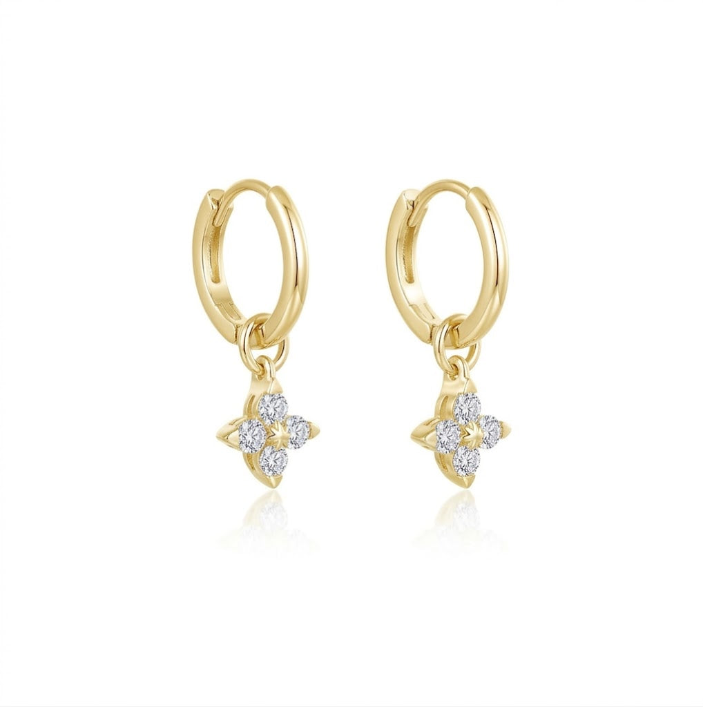 Lab-Grown Diamond Trillium Dangle Hoop Earrings | Gold-Plated Sterling Silver | 0.40 CTW Lab-Grown Diamonds - Brownee Jewelers