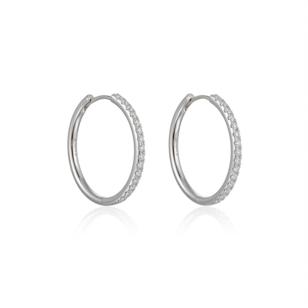 Lab-Grown Diamond Medium Oval Hoop Earrings | Sterling Silver | 0.90 CTW Lab-Grown Diamonds - Brownee Jewelers