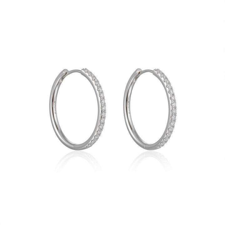 Lab-Grown Diamond Medium Oval Hoop Earrings | Sterling Silver | 0.90 CTW Lab-Grown Diamonds - Brownee Jewelers